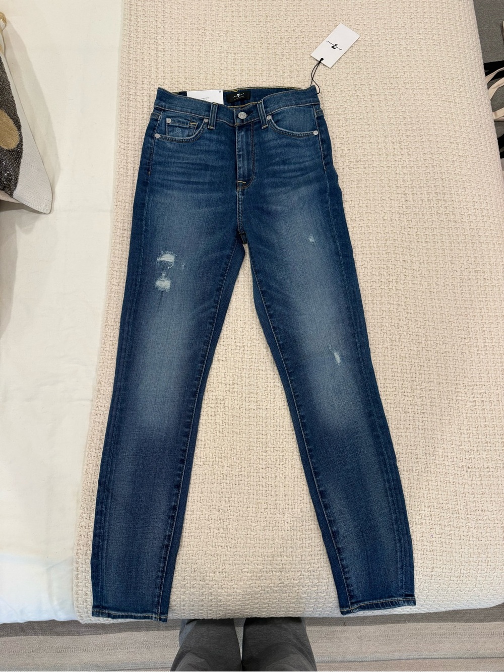 7 For All Mankind Dark Blue Skinny Jeans with Light Distress